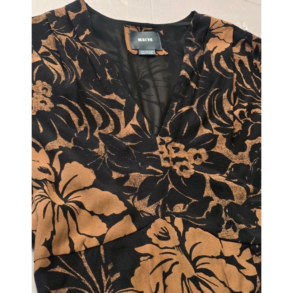 Anthropologie Maeve Mirabilis Dress Size 0 Brown Black Floral Kimono Sleeve - Picture 4 of 7